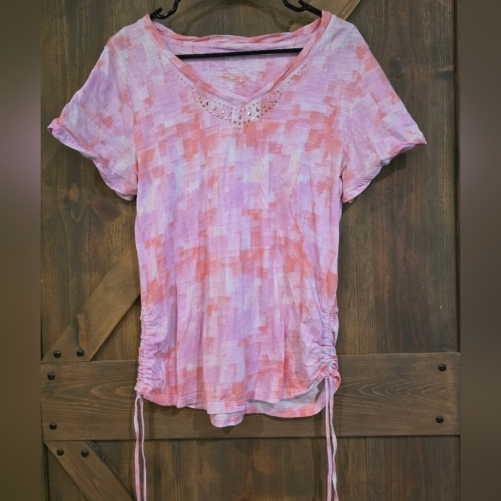 Gloria Vanderbilt Rouched Rinestone Top- Size Medium